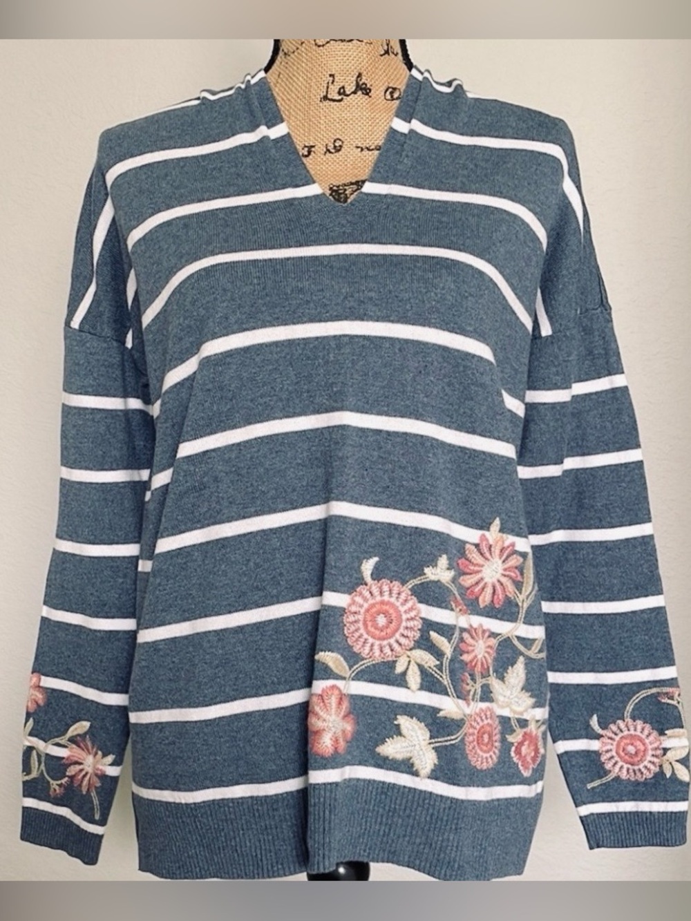 J Jill Embroidered Hooded Sweater